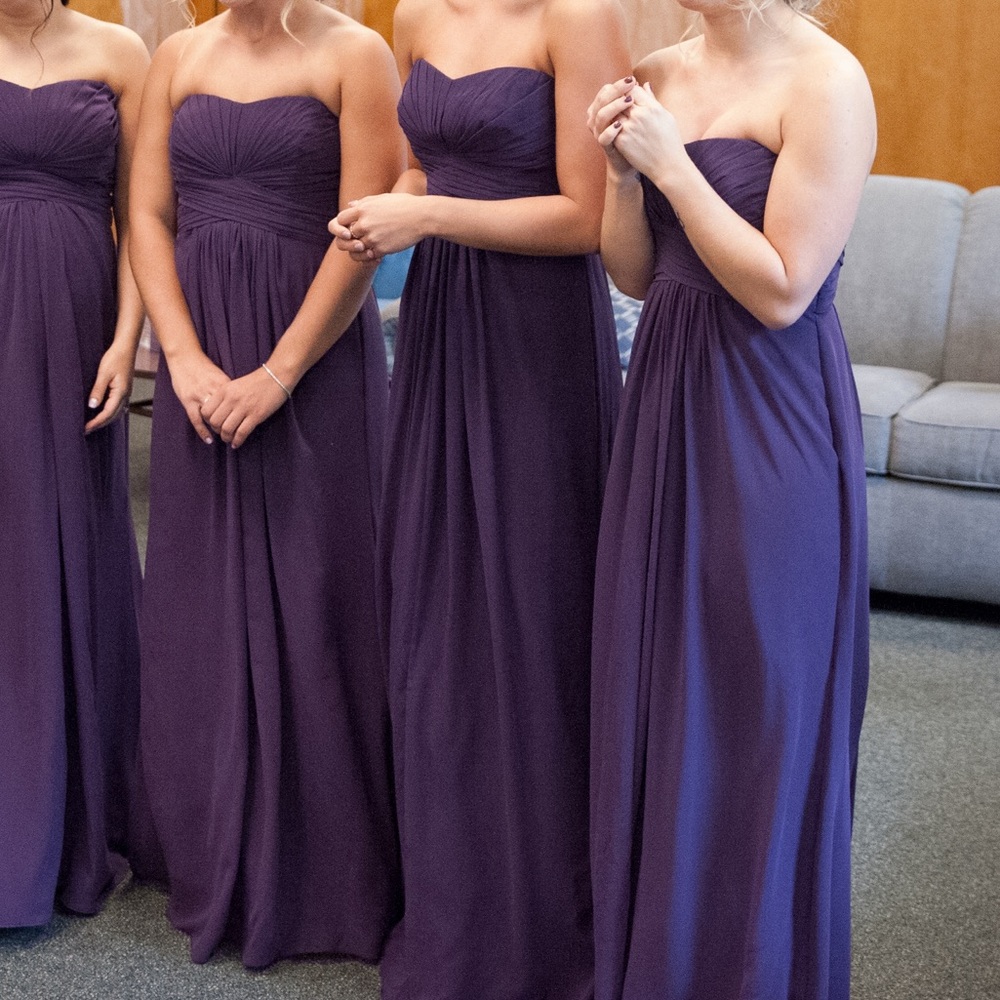 David’s Bridal plum color strapless dress